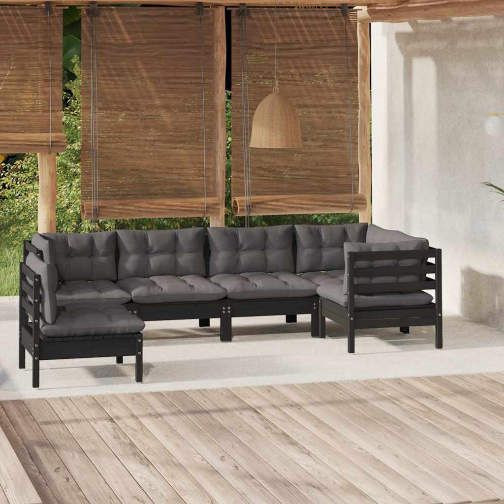 vidaXL 6-delige Loungeset met grijze kussens grenenhout