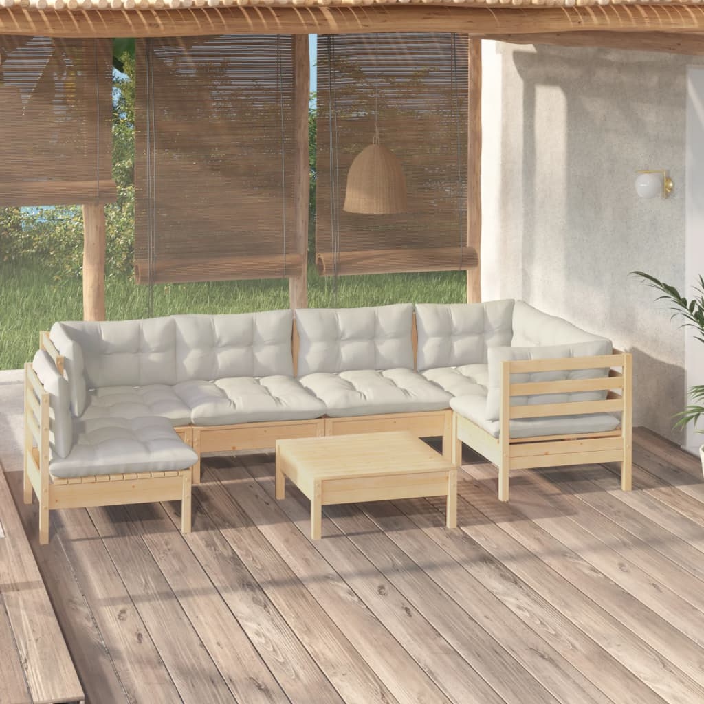 vidaXL 7-delige Loungeset met grijze kussens grenenhout