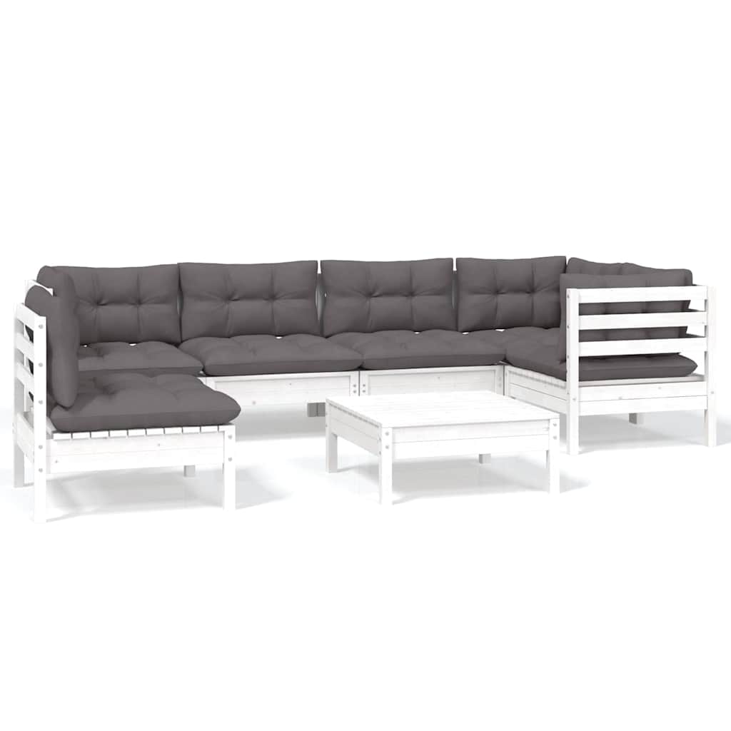 vidaXL 7-delige Loungeset met grijze kussens grenenhout