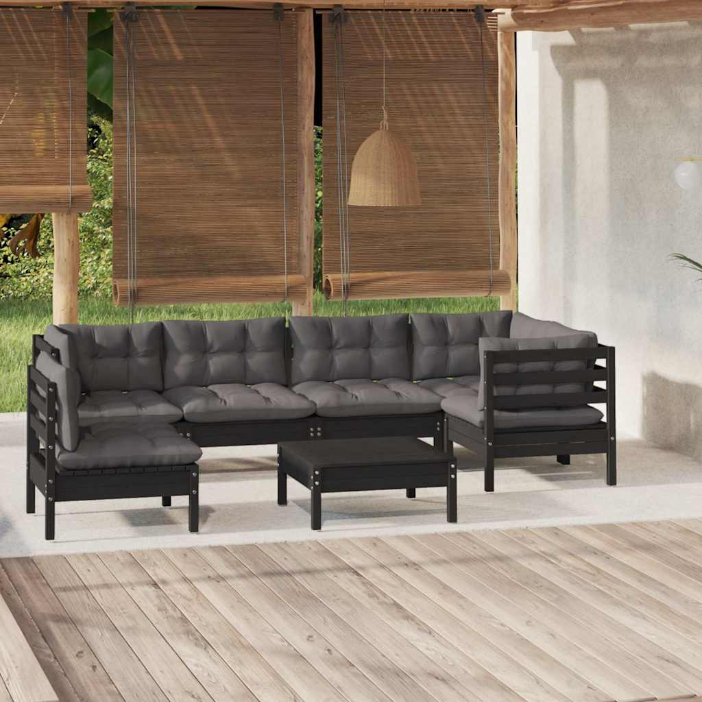 vidaXL 7-delige Loungeset met grijze kussens grenenhout