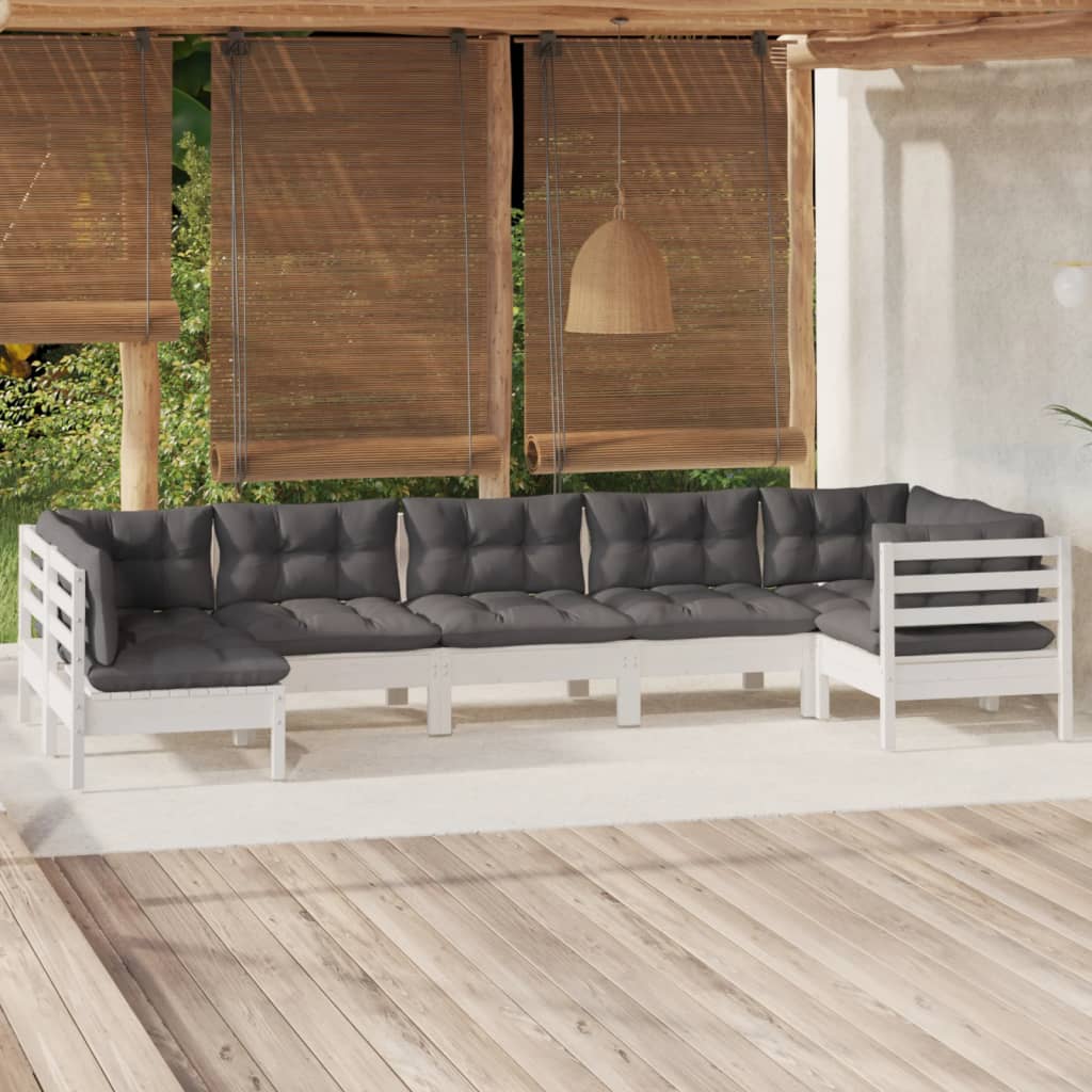 vidaXL 7-delige Loungeset met grijze kussens grenenhout