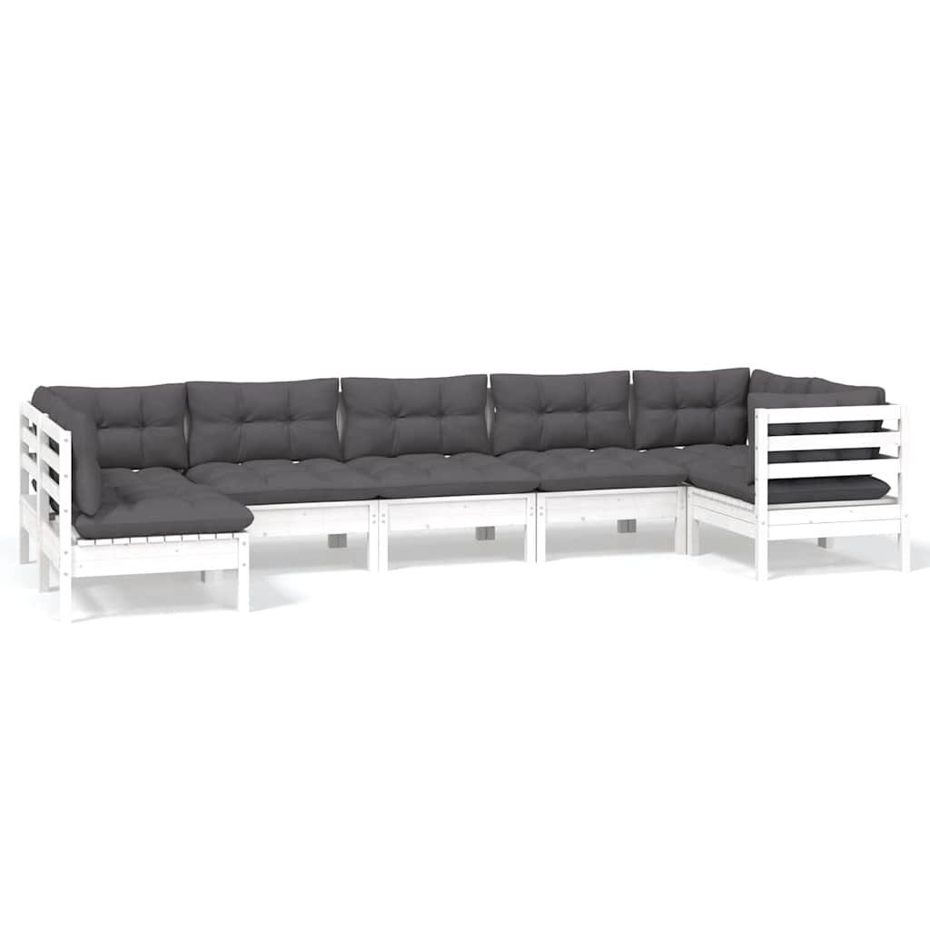 vidaXL 7-delige Loungeset met grijze kussens grenenhout