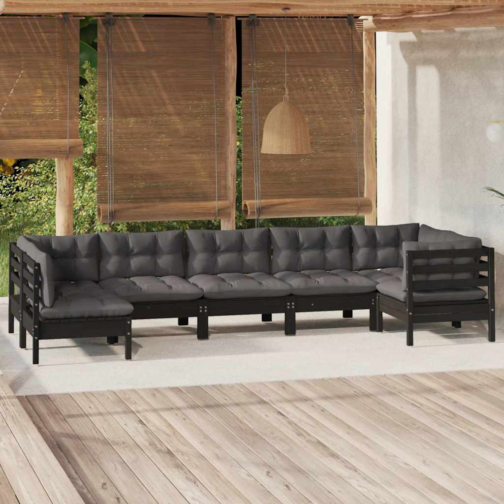 vidaXL 7-delige Loungeset met grijze kussens grenenhout