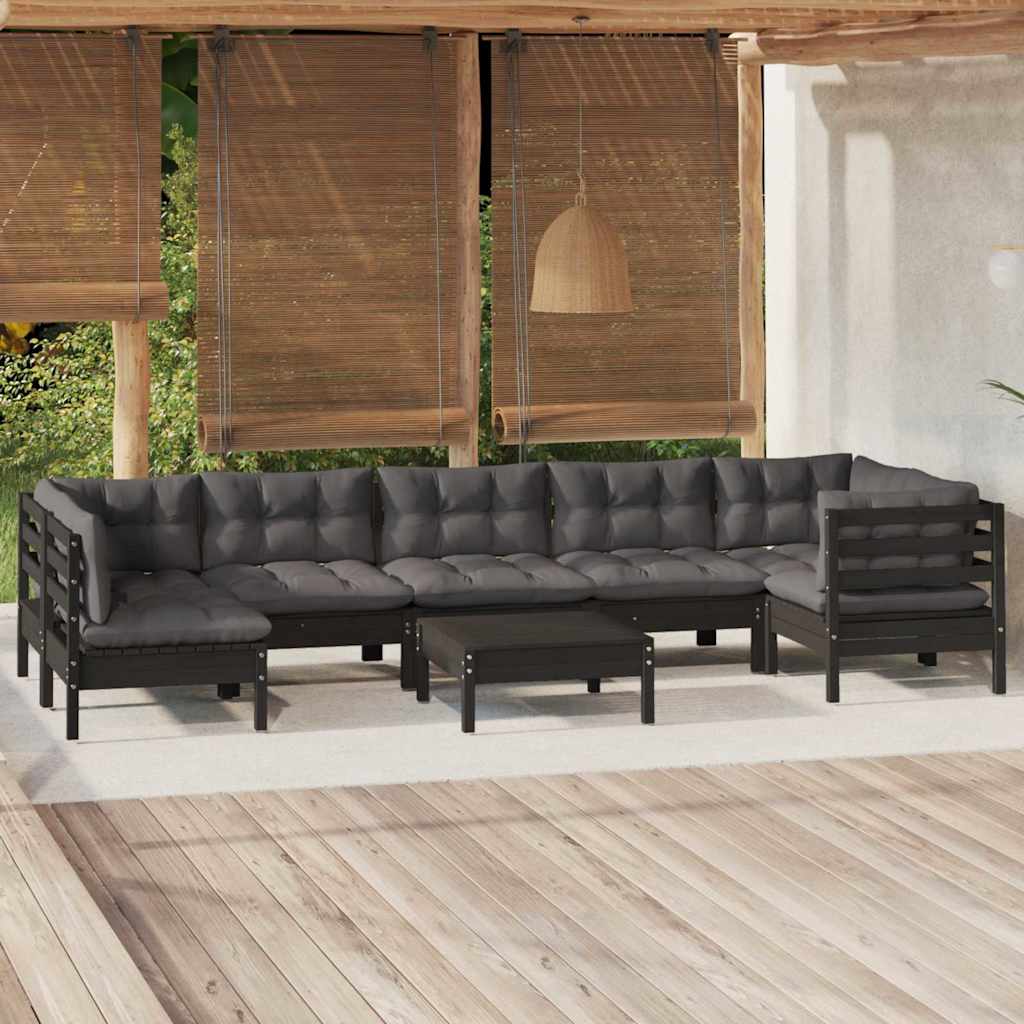 vidaXL 8-delige Loungeset met grijze kussens grenenhout