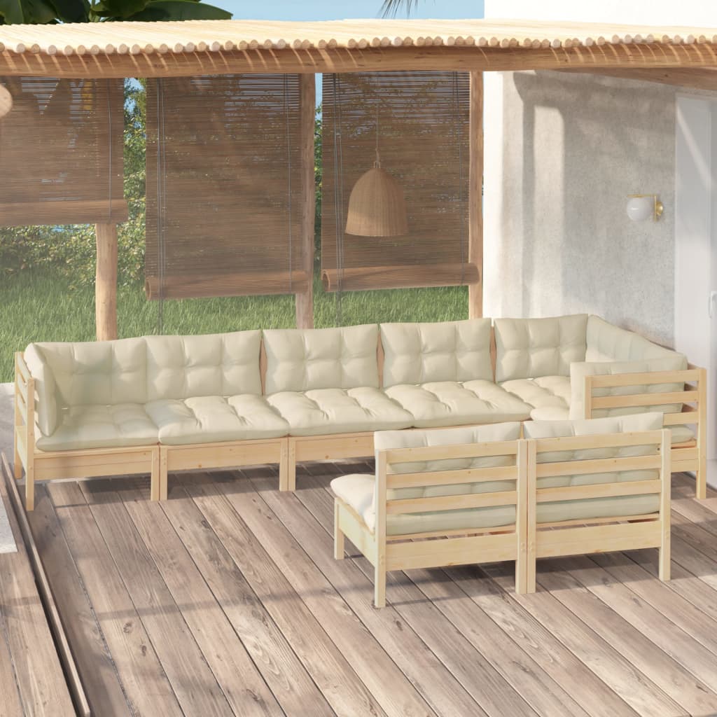 vidaXL 8-delige Loungeset met grijze kussens massief grenenhout