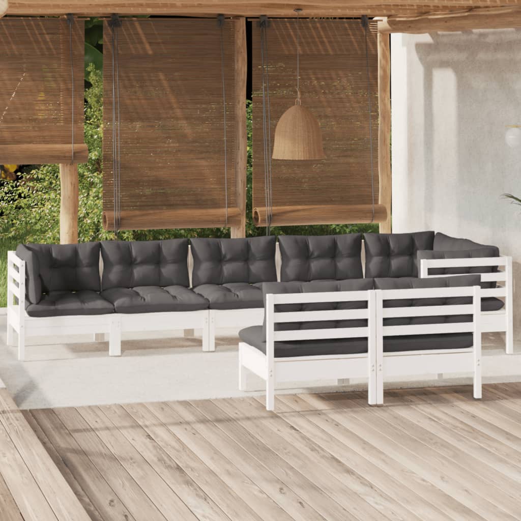 vidaXL 8-delige Loungeset met grijze kussens massief grenenhout