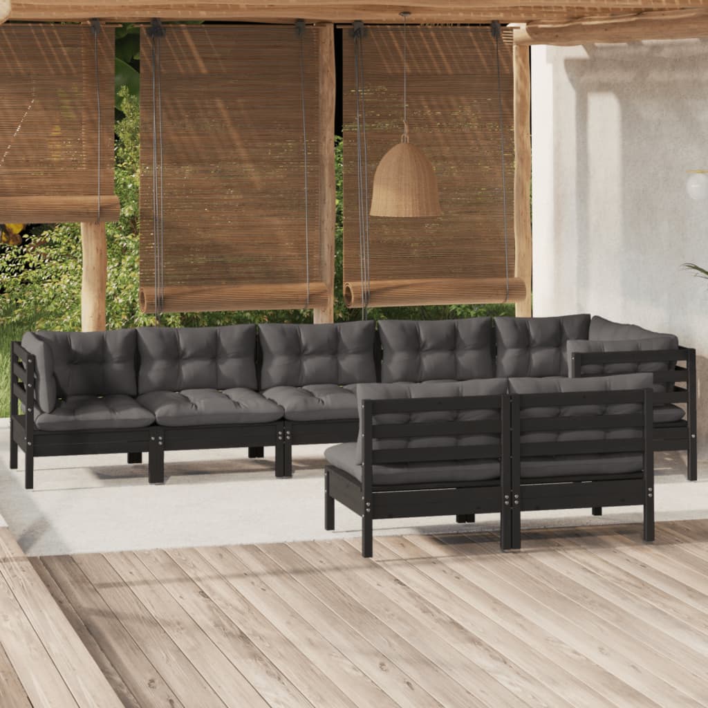 vidaXL 8-delige Loungeset met grijze kussens massief grenenhout