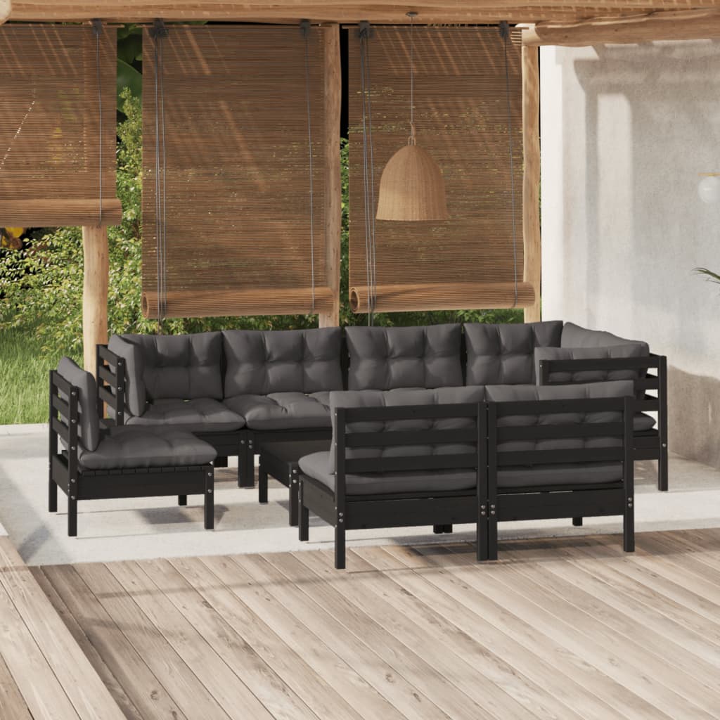 vidaXL 9-delige Loungeset met grijze kussens massief grenenhout
