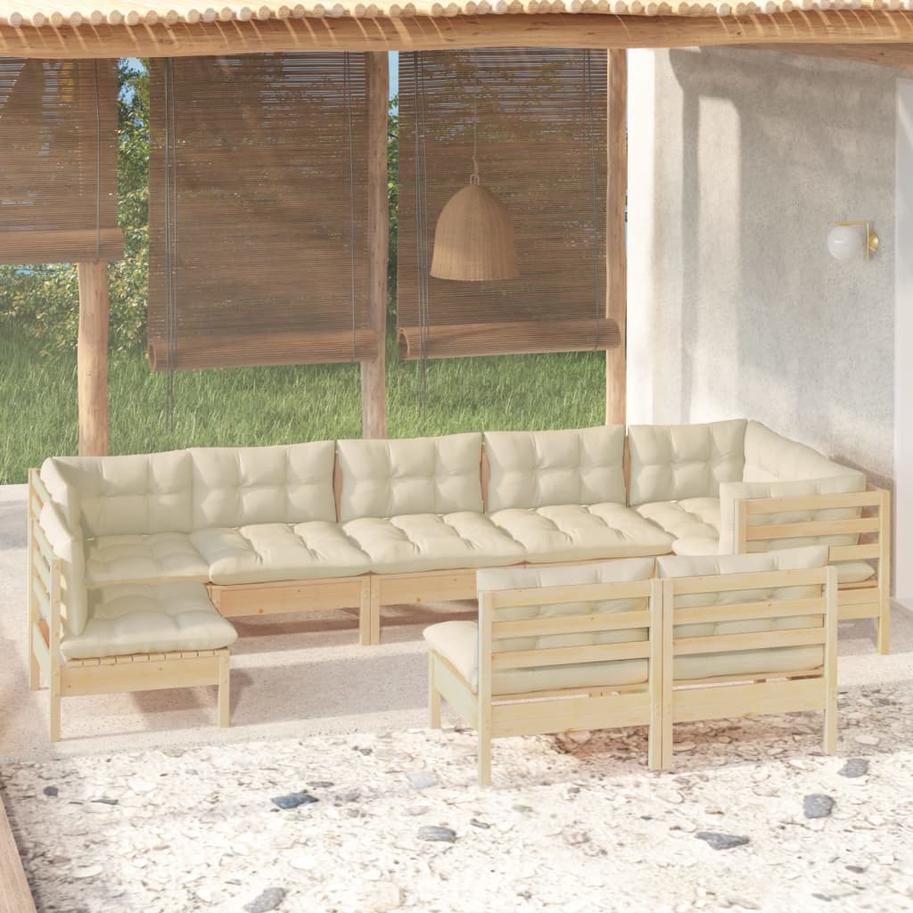 vidaXL 9-delige Loungeset met grijze kussens massief grenenhout