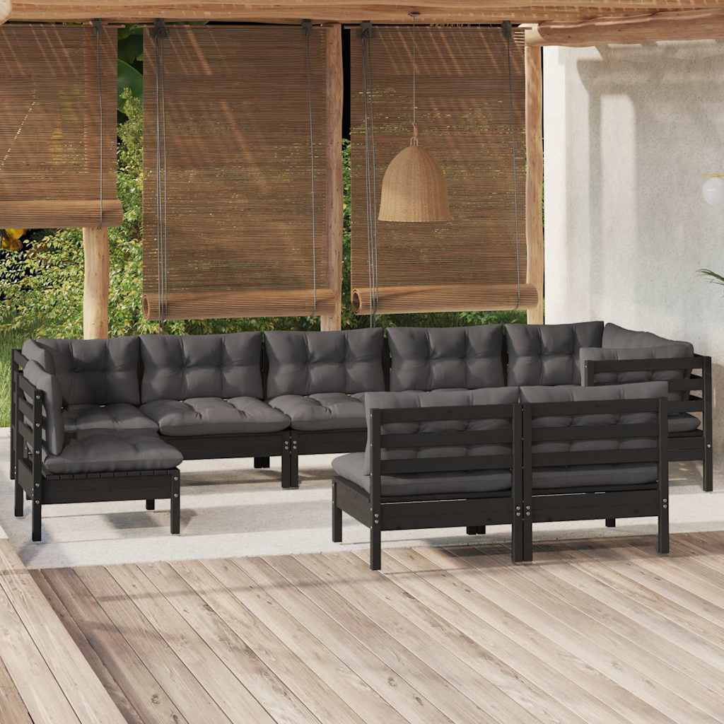 vidaXL 9-delige Loungeset met grijze kussens massief grenenhout