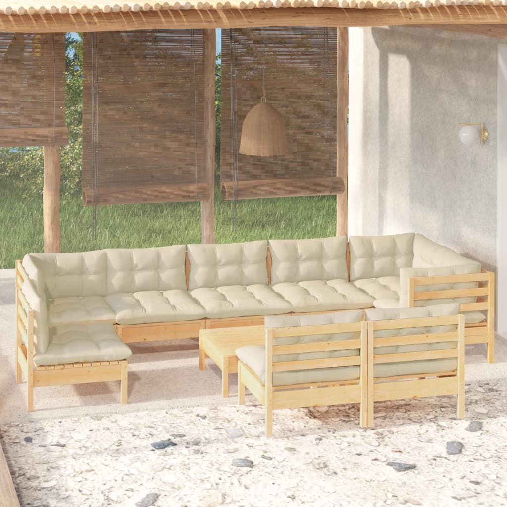 vidaXL 9-delige Loungeset met grijze kussens massief grenenhout