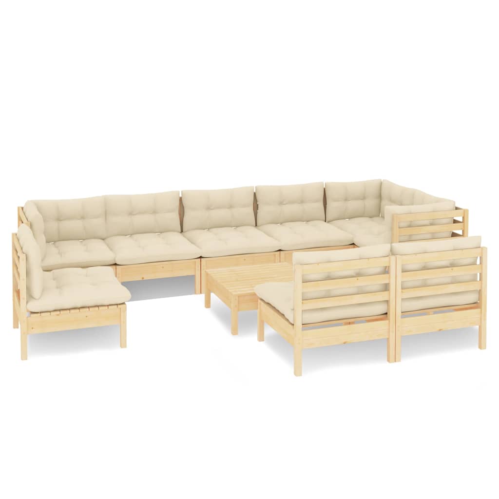 vidaXL 9-delige Loungeset met grijze kussens massief grenenhout