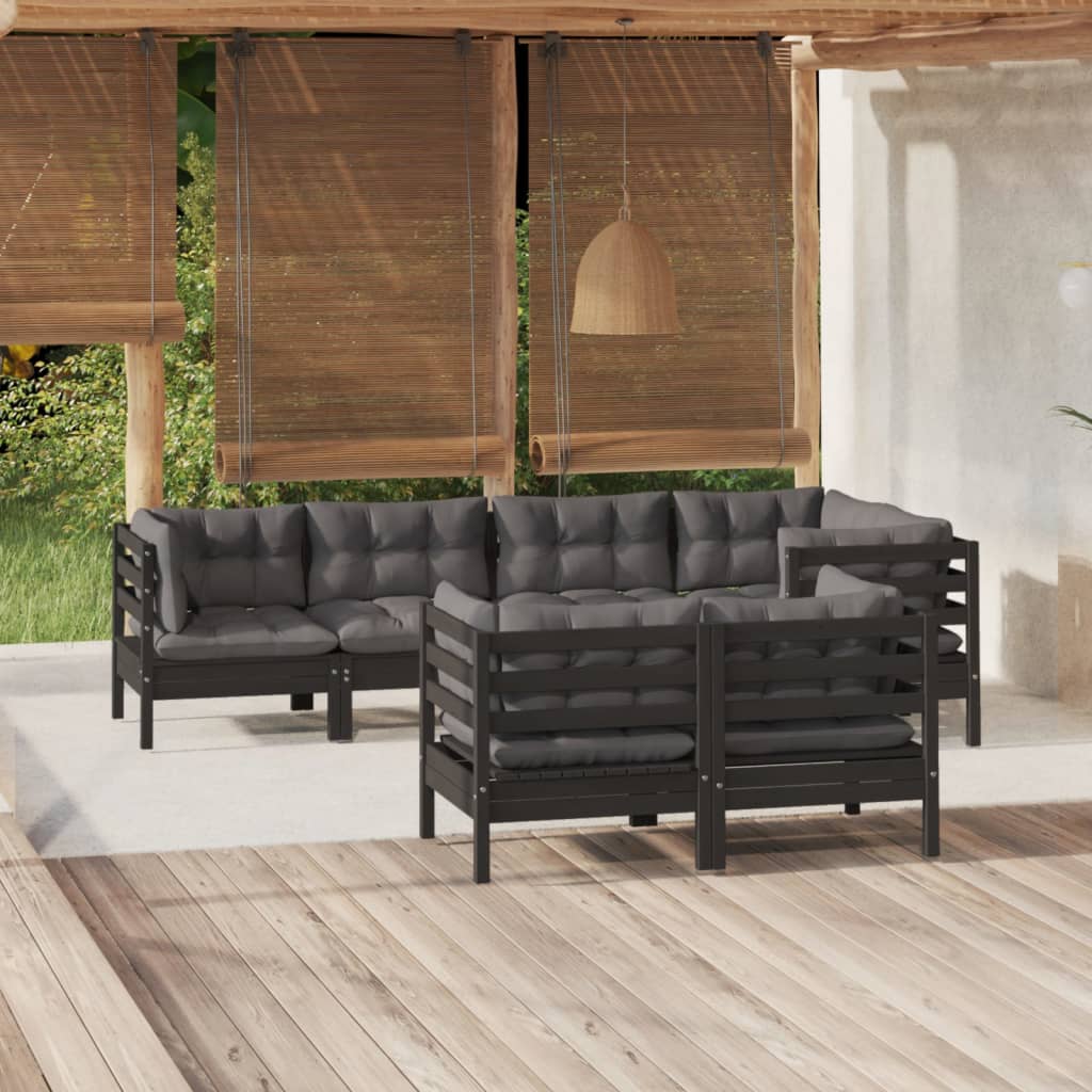 vidaXL 7-delige Loungeset met grijze kussens massief grenenhout