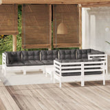 vidaXL 9-delige Loungeset met grijze kussens massief grenenhout