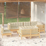 vidaXL 9-delige Loungeset met grijze kussens massief grenenhout