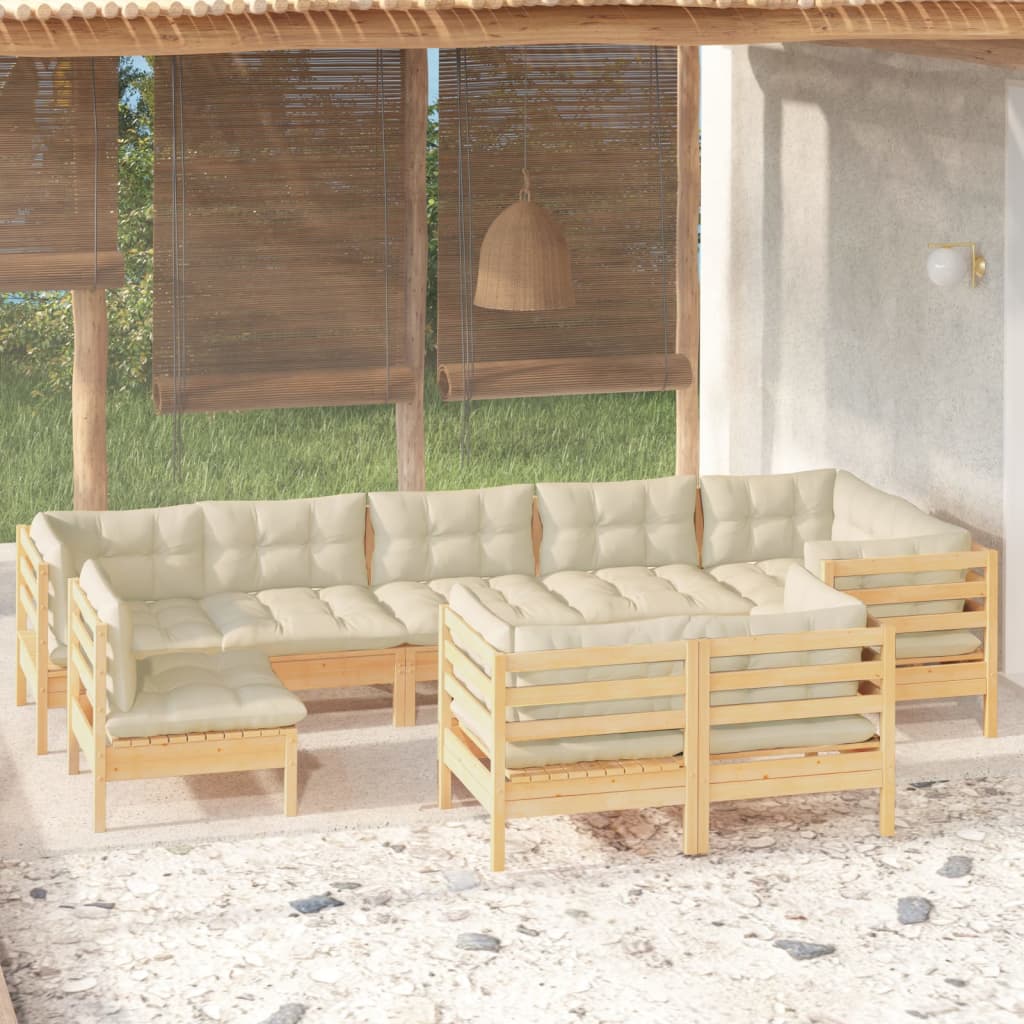 vidaXL 9-delige Loungeset met grijze kussens massief grenenhout