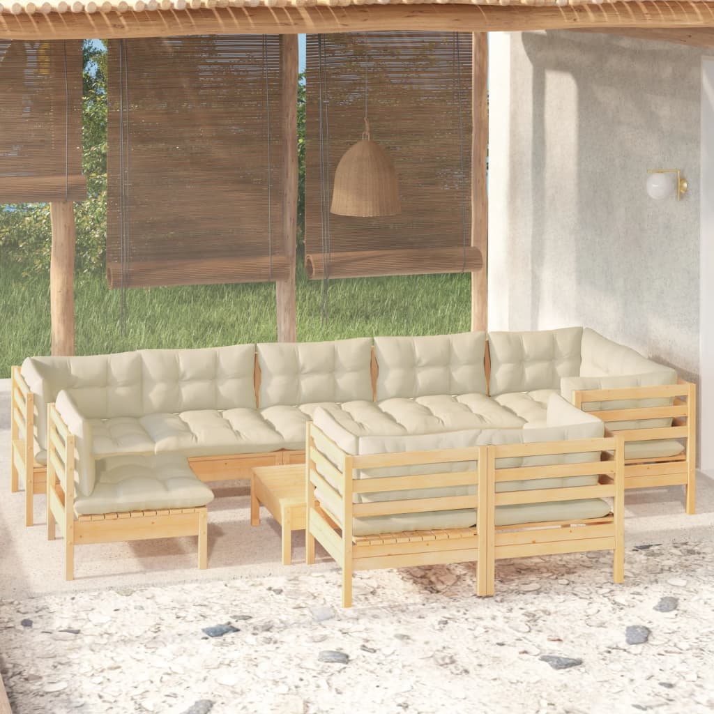 vidaXL 10-delige Loungeset met grijze kussens massief grenenhout