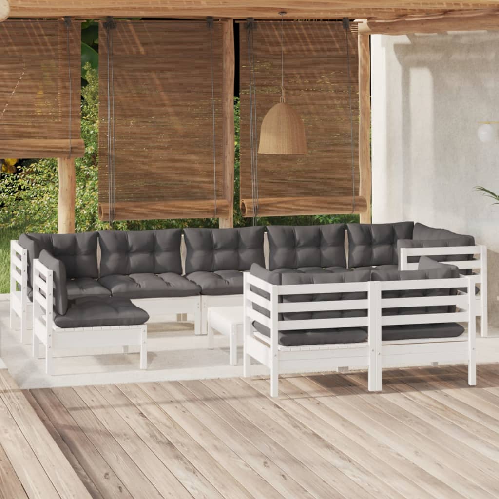 vidaXL 10-delige Loungeset met grijze kussens massief grenenhout