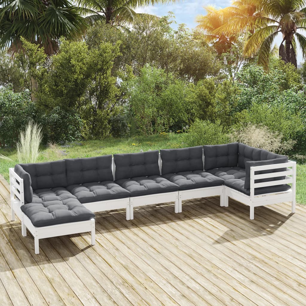 vidaXL 7-delige Loungeset met grijze kussens massief grenenhout