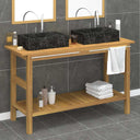 vidaXL Washbasin Cabinet with Basins Solid Teak Marble Black