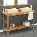 vidaXL Washbasin Cabinet with Basins Solid Teak Marble Black