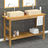 vidaXL Washbasin Cabinet with Basins Solid Teak Marble Black