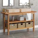 vidaXL Washbasin Cabinet with Basins Solid Teak Marble Black