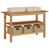 vidaXL Washbasin Cabinet with Basins Solid Teak Marble Black