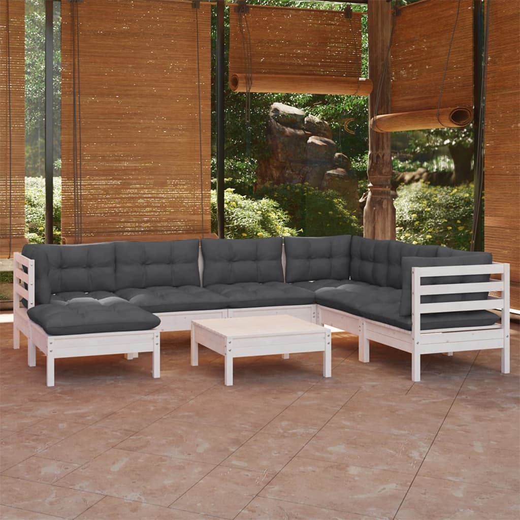 vidaXL 8-delige Loungeset met grijze kussens massief grenenhout