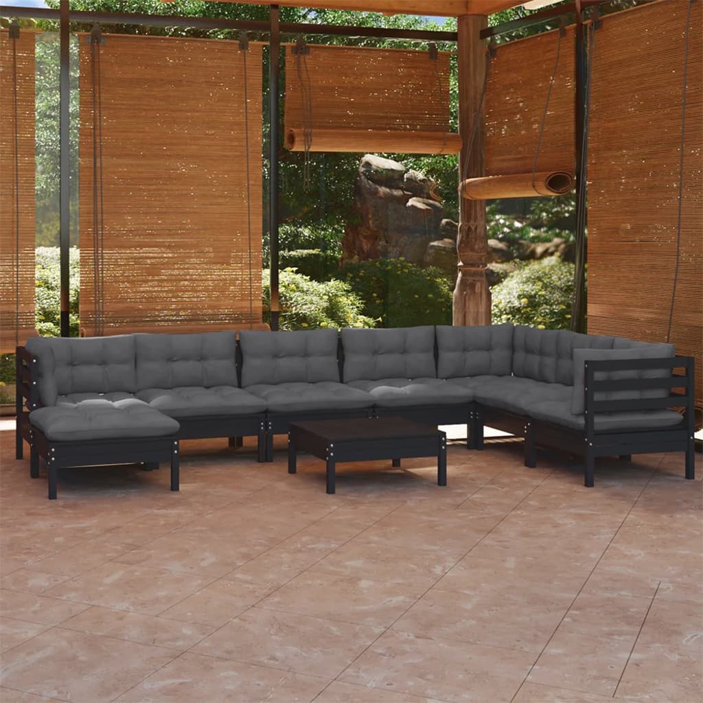vidaXL Ensemble de salon 9 personnes avec des coussins gris massifs à Grenenhout