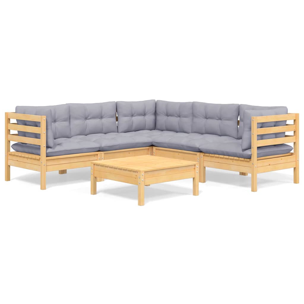 vidaXL 6-delige Loungeset met grijze kussens grenenhout