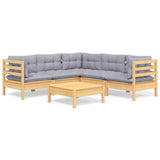 vidaXL 6-delige Loungeset met grijze kussens grenenhout