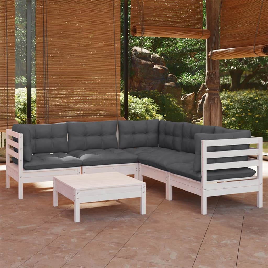 vidaXL 6-delige Loungeset met grijze kussens grenenhout