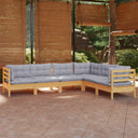 vidaXL 6-Piece Lounge Set with Grey Cushions Solid Pine Wood