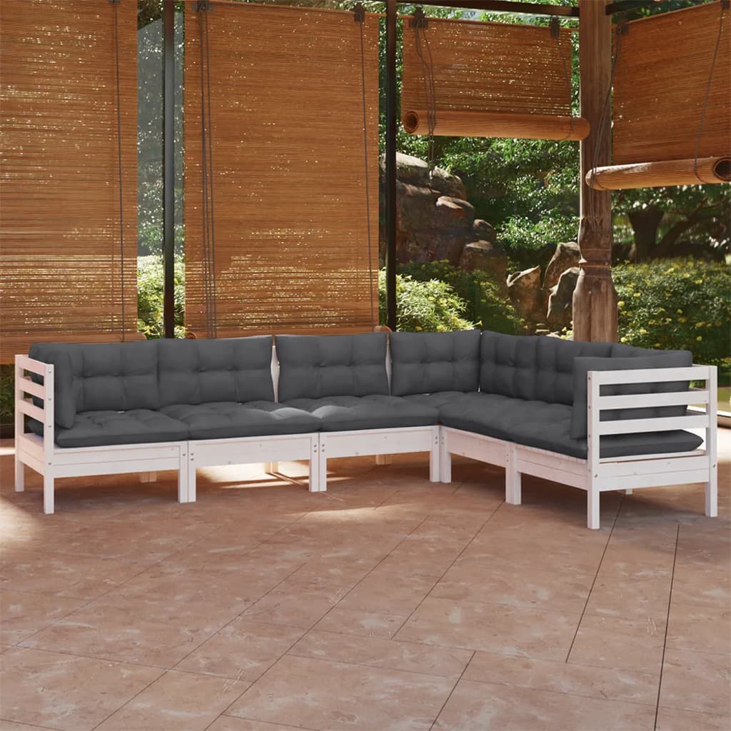 vidaXL 6-Piece Lounge Set with Grey Cushions Solid Pine Wood