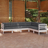vidaXL 6-Piece Lounge Set with Grey Cushions Solid Pine Wood