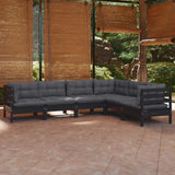 vidaXL 6-Piece Lounge Set with Grey Cushions Solid Pine Wood