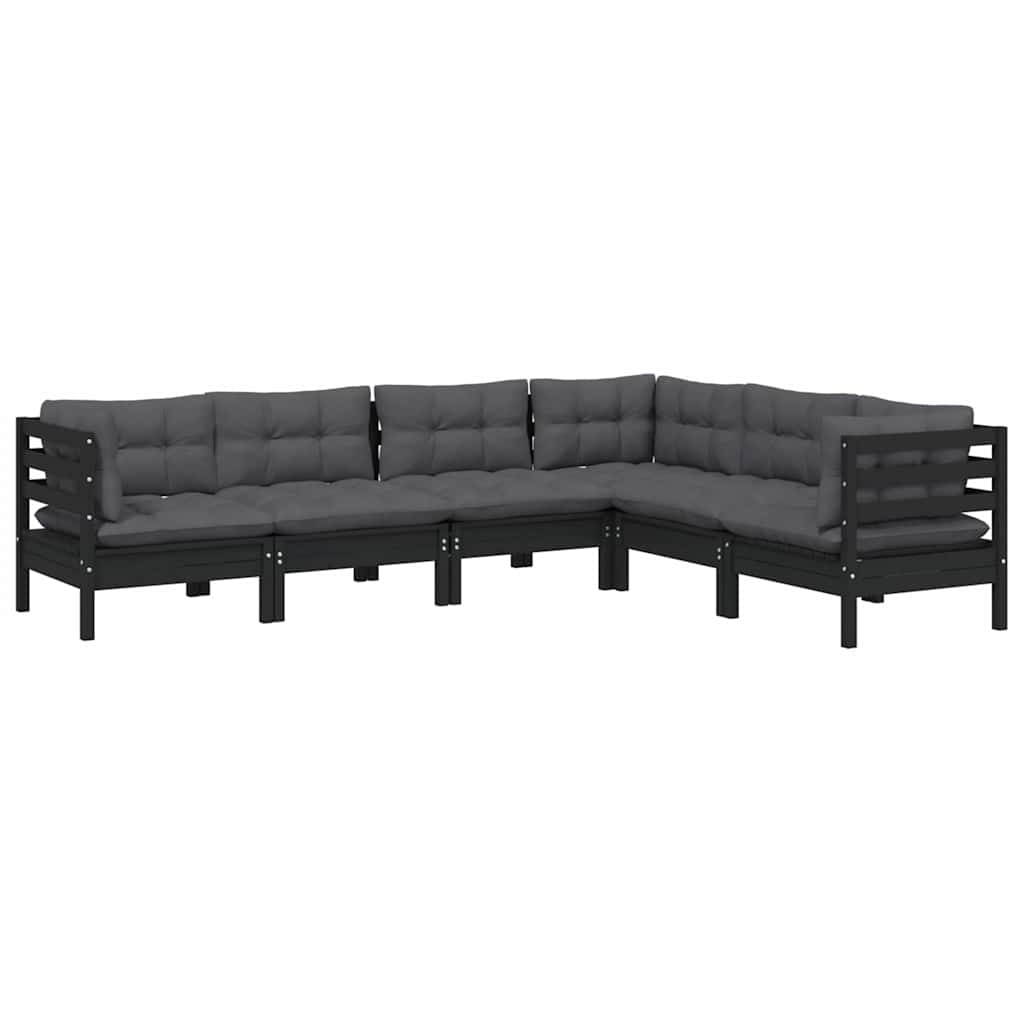 vidaXL 6-Piece Lounge Set with Grey Cushions Solid Pine Wood