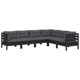 vidaXL 6-Piece Lounge Set with Grey Cushions Solid Pine Wood