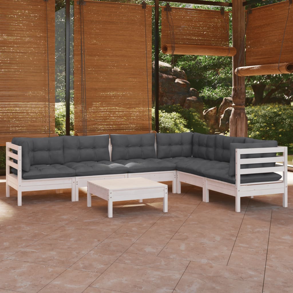 vidaXL 7-delige Loungeset met grijze kussens massief grenenhout