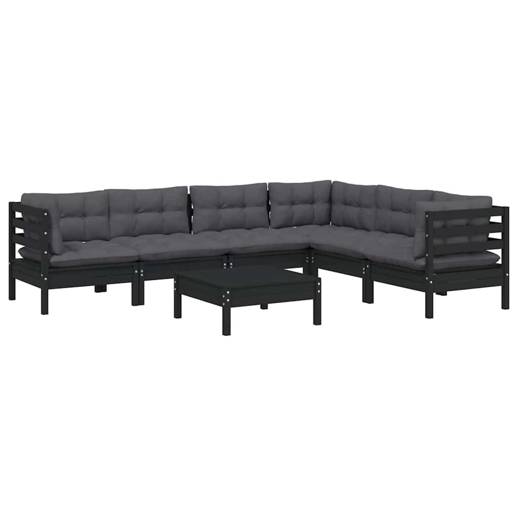 vidaXL 7-delige Loungeset met grijze kussens massief grenenhout
