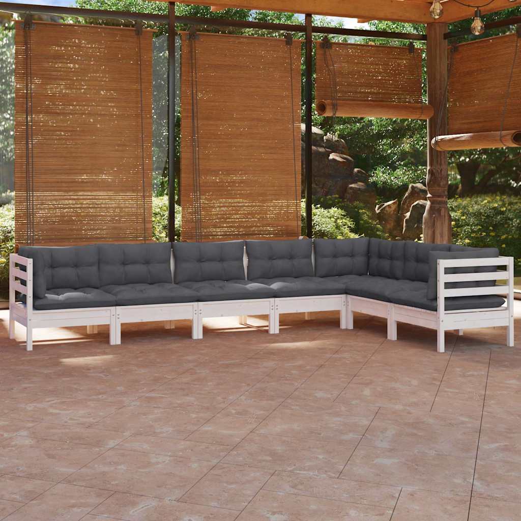 vidaXL 7-delige Loungeset met grijze kussens grenenhout