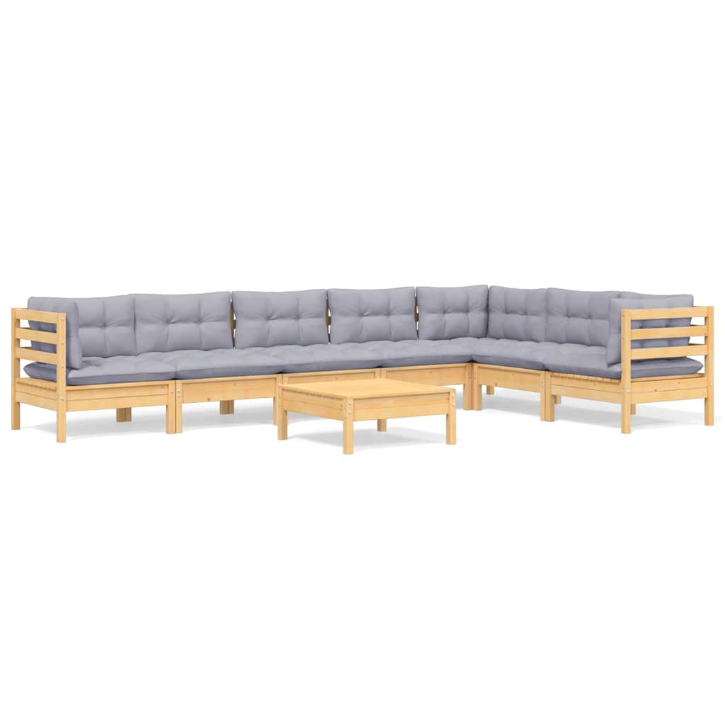 vidaXL 8-delige Loungeset met grijze kussens grenenhout