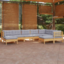 vidaXL 9-piece Lounge Set with Grey Cushions Solid Pine Wood