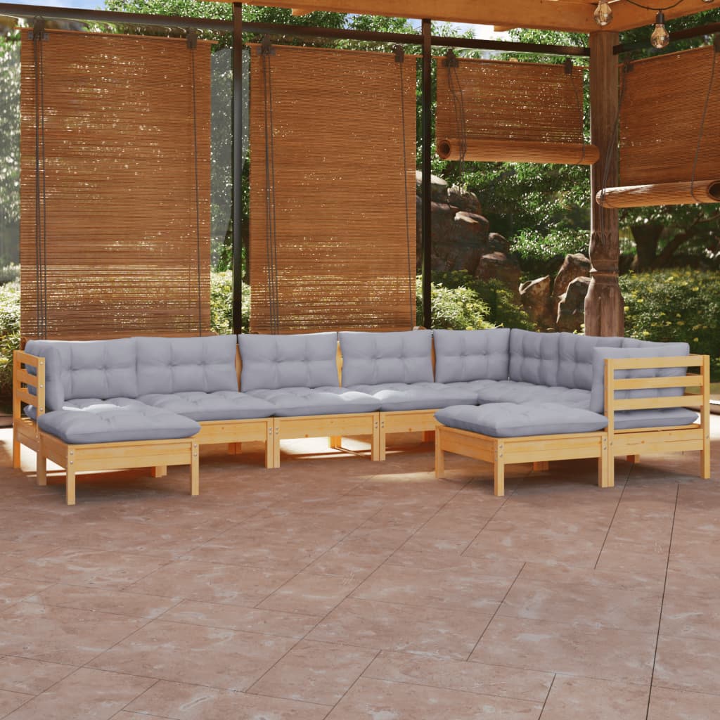 vidaXL 9-piece Lounge Set with Grey Cushions Solid Pine Wood