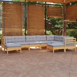 vidaXL 9-piece Lounge Set with Grey Cushions Solid Pine Wood