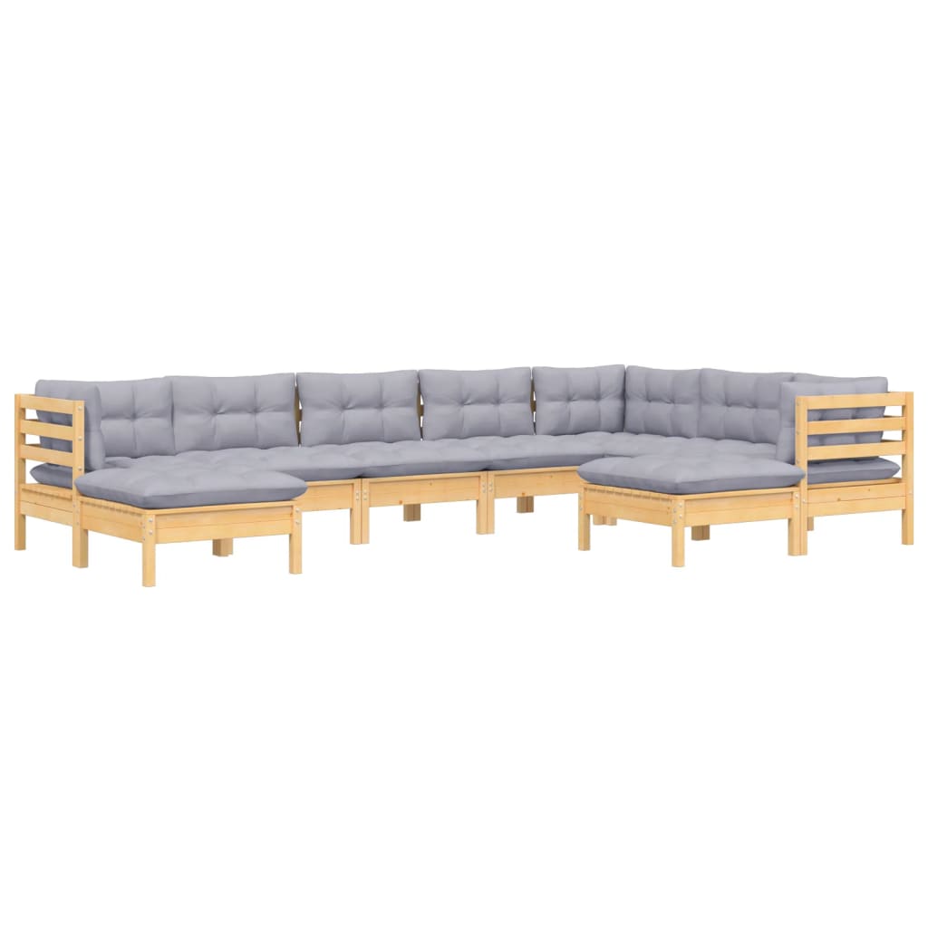 vidaXL 9-piece Lounge Set with Grey Cushions Solid Pine Wood