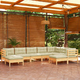 vidaXL 9-piece Lounge Set with Grey Cushions Solid Pine Wood