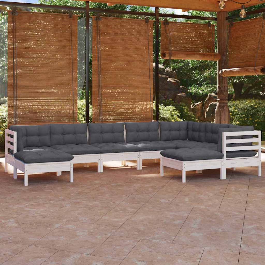 vidaXL 9-piece Lounge Set with Grey Cushions Solid Pine Wood