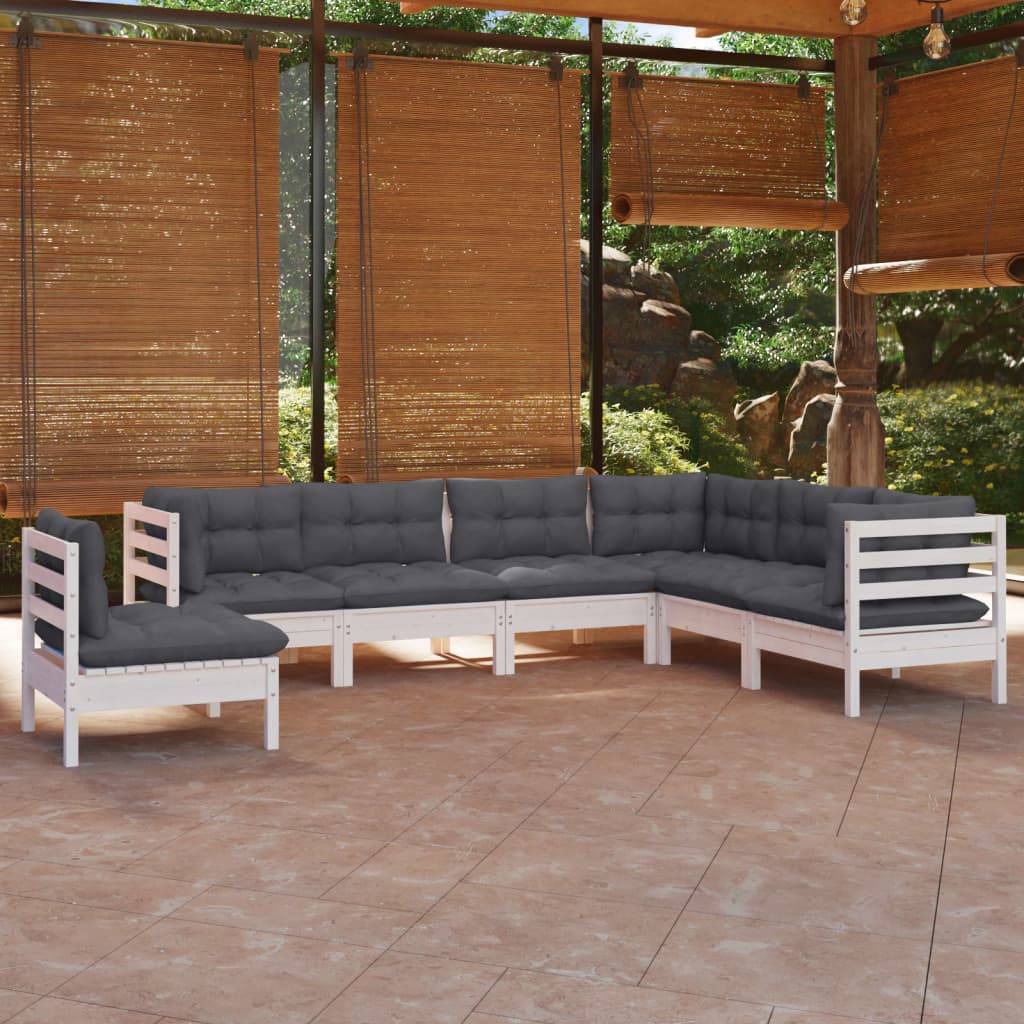 vidaXL 7-delige Loungeset met grijze kussens grenenhout